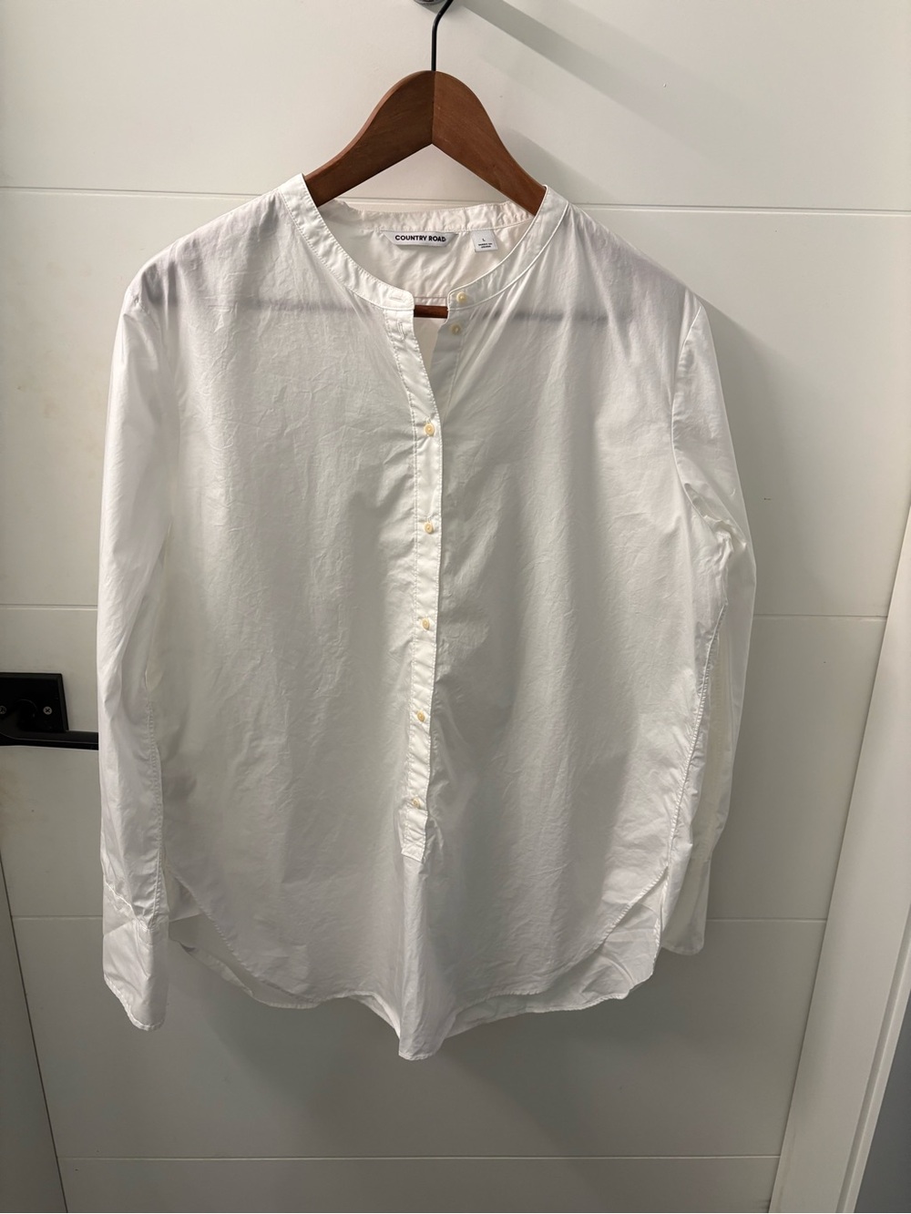 Country Road White Collarless Popover Shirt